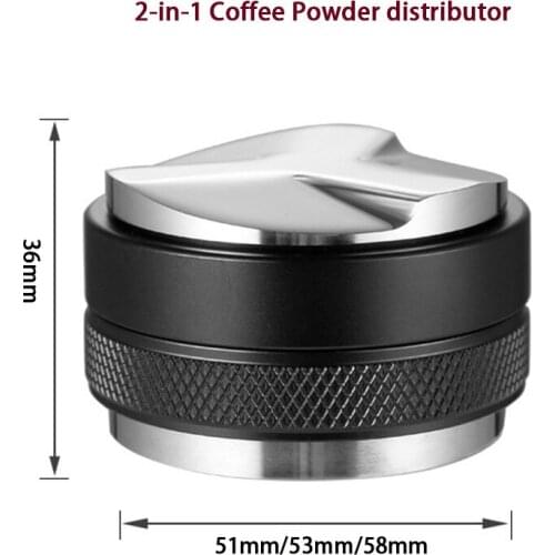 2-in-1Coffee Tamper 51/53/58mm Adjustable Height Powder Hammer Coffee Distributor for Portafilter flat and three-blade base