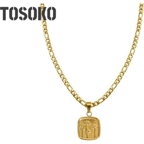 TOSOKO Stainless Steel Jewelry Lotus Dandelion Square Pattern Necklace Womens Fashion Cavicle Chain BSP1025