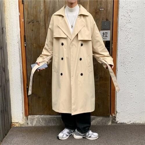 Men Trench Autumn Plus Size 3XL Couples Solid Straight Daily Basic Outwear Male Sashes Double Breasted Handsome Korean Style New