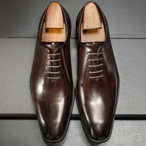 Luxury Quality Mens Wedding Shoes Genuine Cow Leather Handmade Flat Lace Up Black Brown Classic Style Men Dress Shoes Size 44