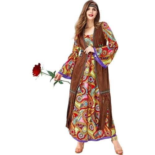 Umorden Fantasia Purim Halloween Costumes for Women 60s 70s Retro Hippie Love Costume Carnival Fancy Dress