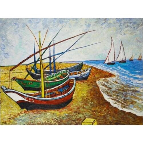 High quality Oil painting Canvas Reproductions Fishing Boats on the Beach at Saintes by Van Gogh Painting hand painted