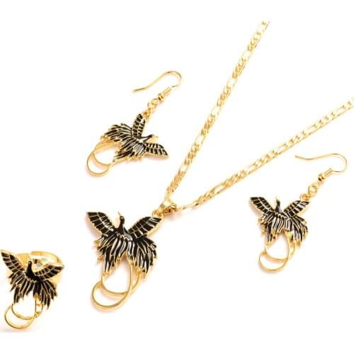 Gold Color PNG Jewellery Sets enamal bird Pendant Chain Necklaces Earrings Papua New Guinea Wedding party women girls gifts