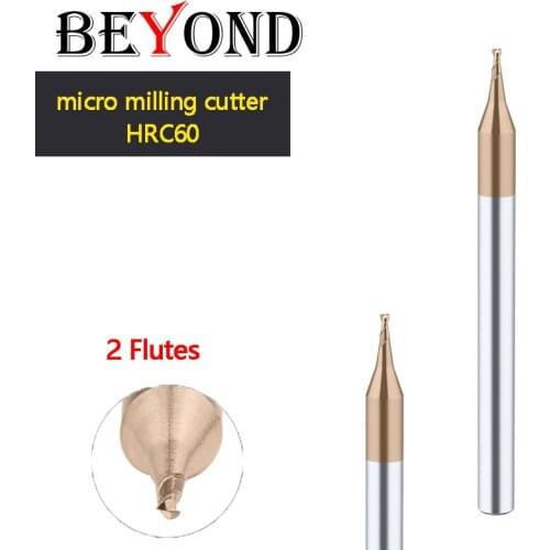 BEYOND HRC60 Micro Path Tungsten Steel Vertical Milling Cutter 2 Edge Carbide CNC Machine Center 0.15-0.9