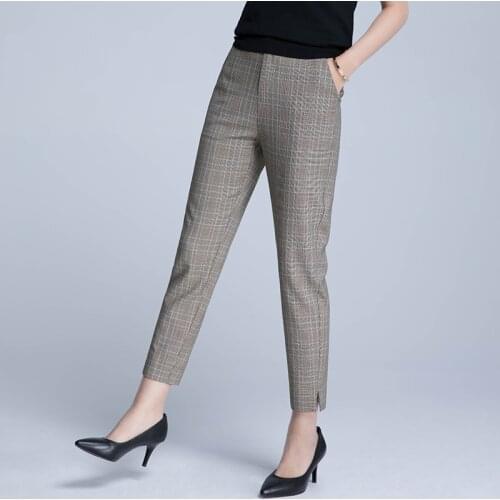 ACRMRAC Women pants lattice British style Loose M waist Harlan pants Pencil pants Ankle-Length Pants