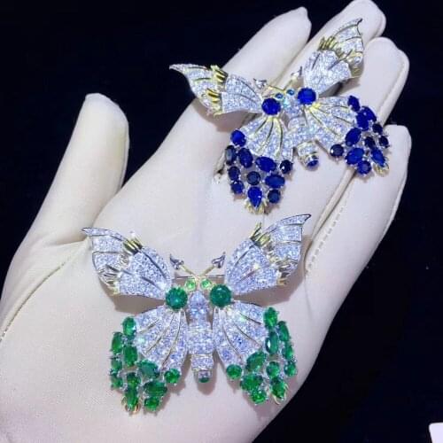 Green butterfly brooch pins 925 sterling silver fine women jewelry free shipping 49*60MM big brooch luxury jewelry