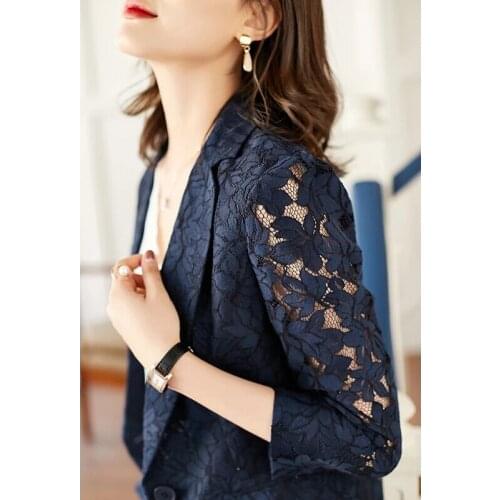 2021 Summer New Fashion Business Hollow Out Suits Women Work Office Ladies Summer Thin Casual Blazer