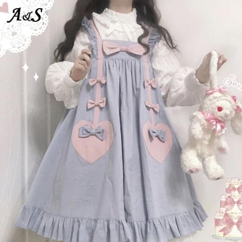 Anbenser Gothic Lolita Dress Women Japanese Style Soft Sister Cute Sweet Bow Tank Dresses Female Harajuku Street Cosplay Costume