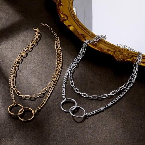 VKME Punk Multi-layer Chain Pendant Necklace For Women Simple Double Round Chain Statement Choker Necklaces Fashion 2021 Jewelry