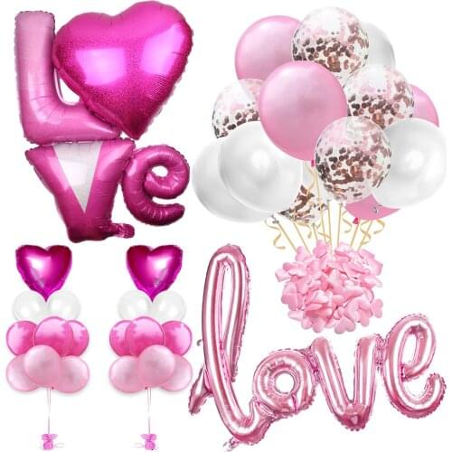 ZLJQ Rose Gold Love Balloons Kit Valentines Day Decoration And Gift For Him Or Her Foil Heart Ring Balloon Wedding Bridal Shower