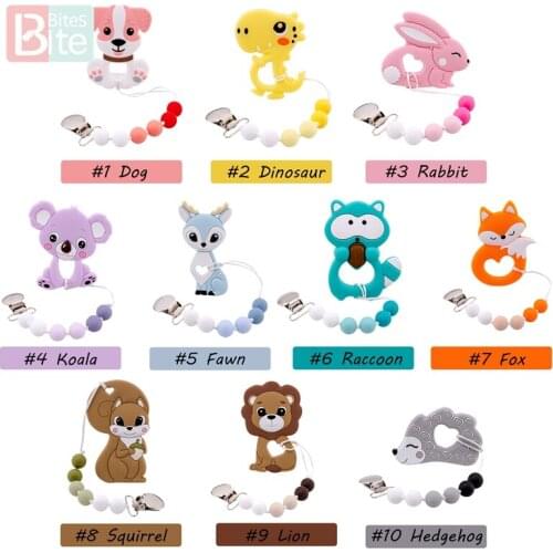 Bite Bites 1pc Pacifier Clip Chain Baby Silicone Teether Lion Animal Soother Clasp Food Grade Perle Silicone Rodent Nipple Holde