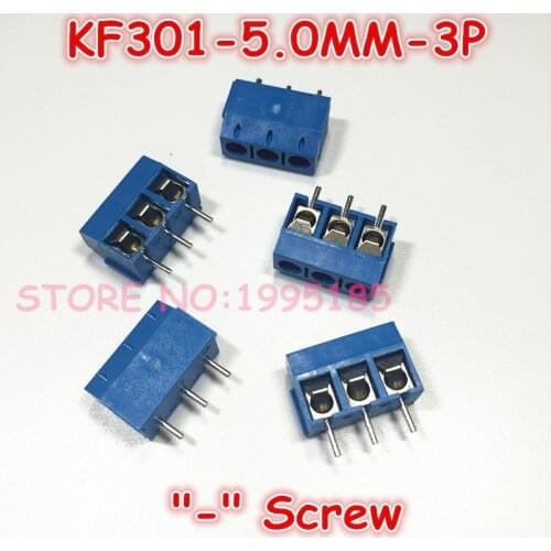 10Pcs/Lot KF301-3P KF301-5.0MM-3P Blue KF301 "- "Screw 3Pin 5.0mm Straight Pin PCB Screw Terminal Block Connector 300V16A