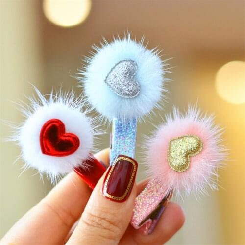 10pc/Lot Fashion Autumn and Winter Girls Cute Hairball Hairpins Faux Mink Fur Children Barrettes Hair Clip Kids Hair Accessories