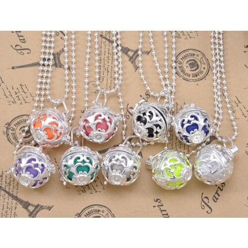10Pcs Silver Color Rhodium Color 18mm Mix Colorful Balls Pregnancy Sound Ball Cage Pendants For Women Gift