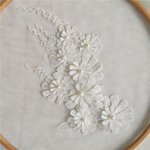 3D flower DIY flowers with pearl Beaded Lace applique For Wedding Dress DIY wedding dress