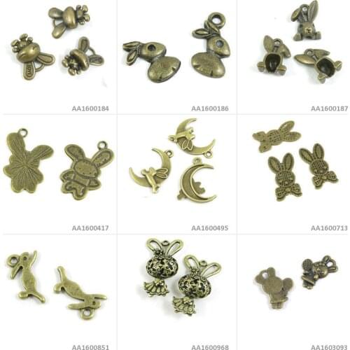 Antique Bronze Tone Jewelry Making Charms Rabbit Tennis Girl Hollow Hare Moon Signs Bracelet Pendant Necklace