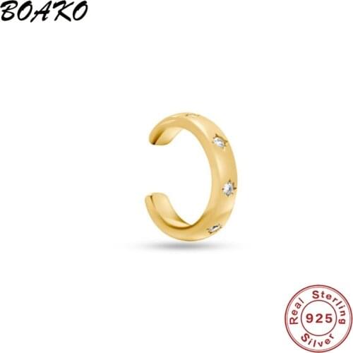 BOAKO Luxury 925 Sterling Silver Clear Zircon Clip Earrings For Women Gift Ear Cuffs New Design Without Piercing Clips Jewelry
