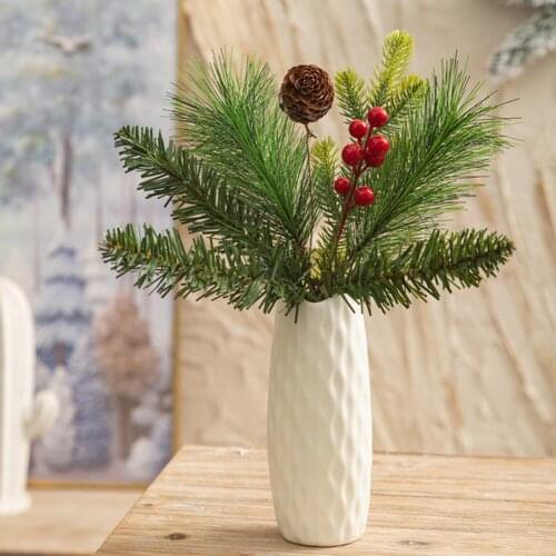 Artificial Flower Red Christmas Berry And Pine Cone With Holly Branches Christmas Decoration for Home Floral Decor Crafts