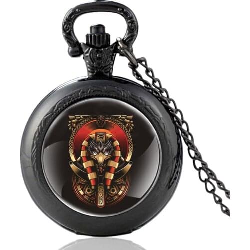Classic Ancient Egypt Snake And Eagle Pattern Black Vintage Quartz Pocket Watch Men Women Pendant Necklace Hours Clock Gifts