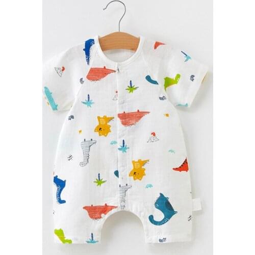 Newborn short-sleeved gauze jumpsuit Baby sweat-absorbent breathable romper Newborn cotton single-breasted jumpsuit