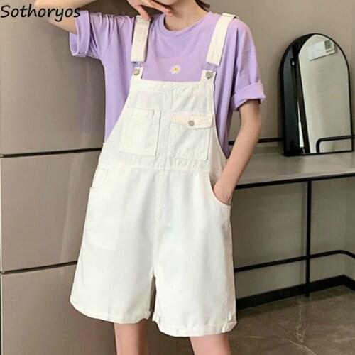 Rompers Women Solid Simple Denim Pockets Casual Slim Chic Fashion Womens Overalls Students Playsuits All-match Streetwear Trendy
