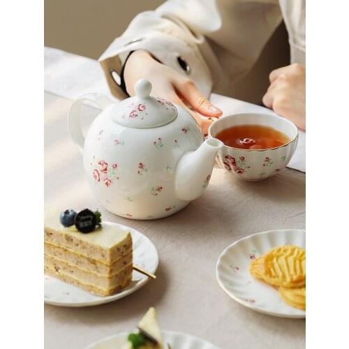 Bone China Ceramic Tea Pot Porcelain Floral Printed Cute Small Flower Coffee Pots Japanese Style Teapots Water Bottle Bowl 900ML