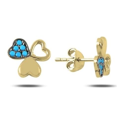 KUTAYDAN Nano Turquoise Stone Heart Clover Earrings 925 Sterling Silver