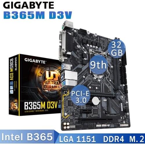 LGA 1151 Gigabyte B365M D3V Motherboard Intel B365 32GB Support 8th 9th-Gen i9 i7 i5 i3 CPU PCI-E 3.0 DDR4 M.2 Desktop B365 New