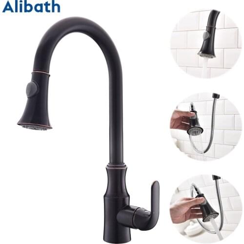 Brushed Nickel Mixer Faucet Single Hole Pull Out Spout Kitchen Sink Mixer Tap Stream Sprayer Head Chrome/Black Kitchen Tap