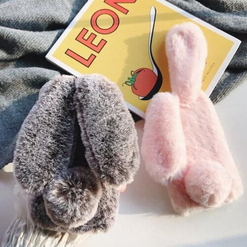 Cute Fluffy Rabbit Hair Case For Samsung Galaxy A12 A50 A70 A30 A7 2018 Cover S10 S10E S9 S8 S7 Plus A20 A10 A40 A20E Note 9 8