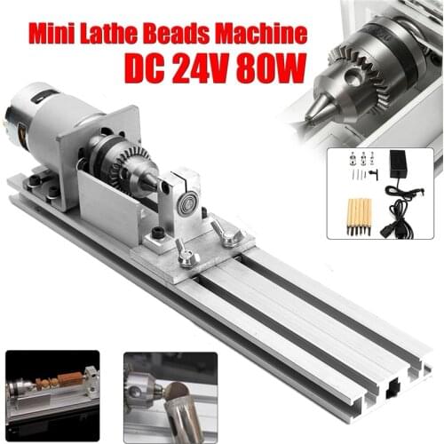 Mini Lathe Beads Machine 80W DC 24V Woodworking DIY Lathe Engraver Set Grinder Polishing Cutting Drill Rotary Tool +Power Supply