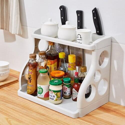 Multifunctional Kitchen Storage Rack Shelf Knife Holder Seasoning Floor Standing Type Double Kitchen Storage Holder Space Saving