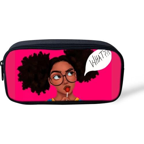 HaoYun Fashion Kids Stationery Boxes African Girls Pattern Kids Pencil Case Black Afro Arts Womens Travel Make Up Beauticans