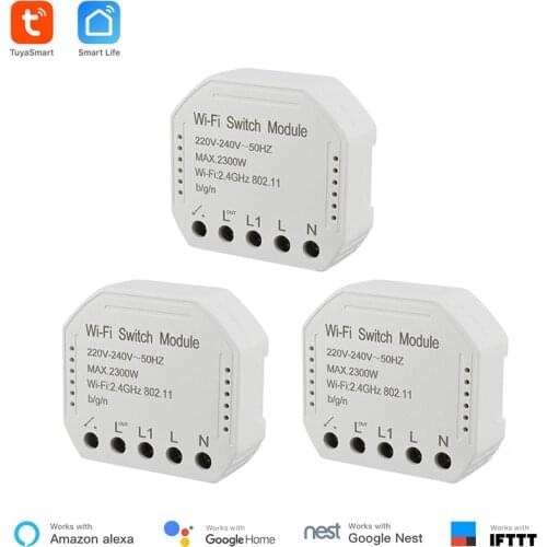 Google Home 3 pieces Tuya smart WiFi switch module turn your old switch into smart , compatible with alexa , google home