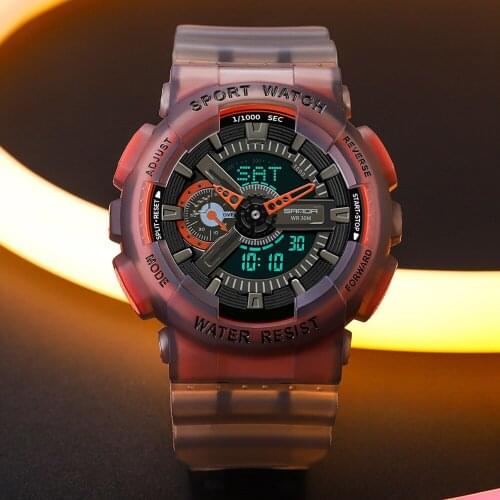 Sanda Mens Sports Watches Digital Transparent TPU Watch Strap Fluorescence Dial Fashion Analog Chronograph Мужские цифровые часы