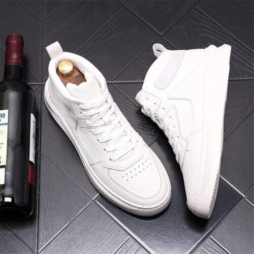 New Arrival white Leather Men Casual Shoes Flats High Tops Sneaker Male Board Shoes Zapatillas Hombre