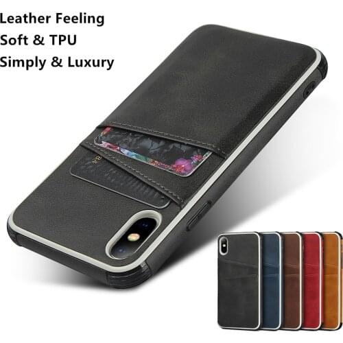Leather Feeling TPU Soft Cover Luxury Phone Case for iPhone XR XS Max X 7 8 Plus 6 6s Plus card slot black cover phone shell GG