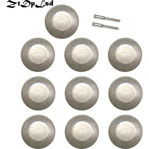 ZtDpLsd 10Pcs 50mm Diamond Saw Blade Silver Cutting Discs + 2Pcs 3mm Connecting Shank for Dremel Drill Fit Rotary Tool