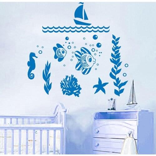 Decals Nautical Nature Marine Animals Aquarium Ocean Sea Fish Boat Wall Sticker Home Decor Kids Room Nursery Bathroom Mural S213