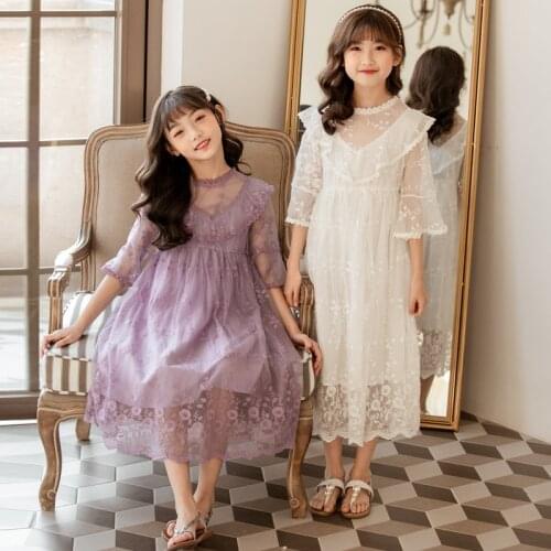 Girls Sisters Matching Dresses Princess Party Wedding Purple Lace Long Dress Korea Style Sweet Teenage Girls Clothing