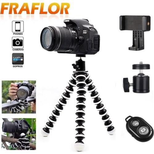 Octopus Flexible Tripod Stand Gorillapod for Smartphone Clip Dslr and Camera Table Desk & Bluetooth Remote Control & Tripod Head