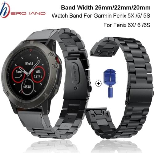 26 22 20mm Strap for Garmin Fenix 6X 6S 6 5X 5 5s 3HR S60 D2 Smart watch Quick Release Easy Fit Stainless steel Watch Wrist band