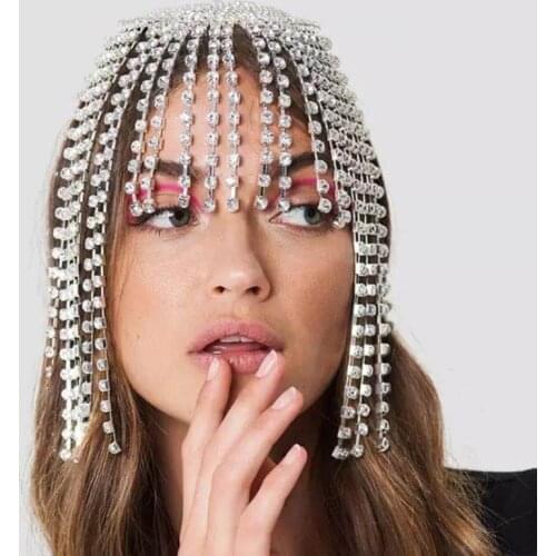 Luxury romantic wedding Rhinestone fringed forehead chain shiny Crystal Headband Headdress bridal hair accessories jewelry gifts