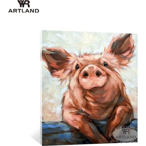 Hand painted canvas oil painting abstract animal cute pig for wall home decoration art hanging picture for living room bedroom