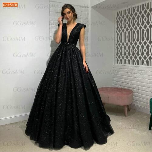 Sexy Deep V Neck Evening Dresses 2021 Black Vestito Da Festa Di Nozze Backless Reflective Party Gowns For Women Robe De Soirée