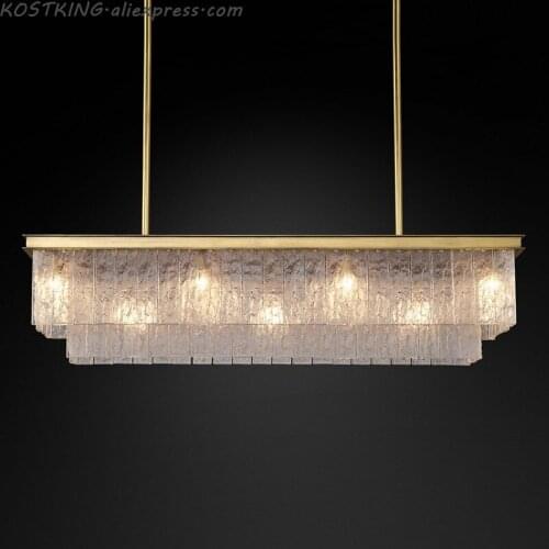 Modern Luxury Crystal Chandeliers Lamp LED Glace Rectangular Cristal Pendant Hanging Lamp Hotel Indoor Decorative Light Fixture