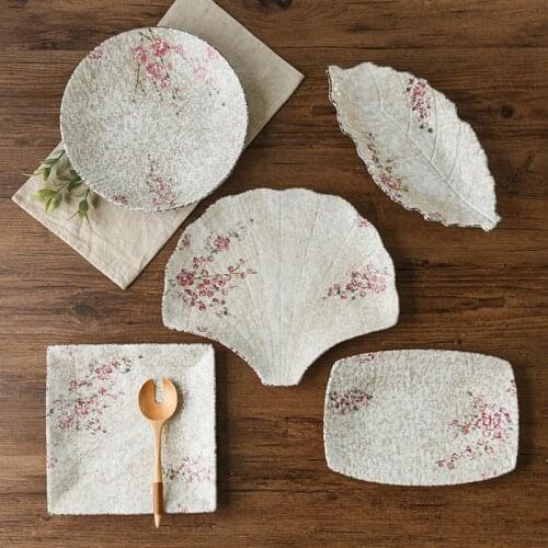 Japan Zakka Style Ceramic Dinnerware Plates Small Pink Floral Printed Under Glazed Chinese Porcelain Dinner Plate Tableware