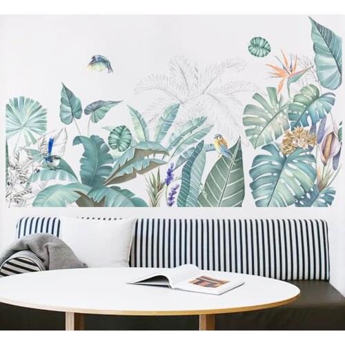 Green Plant Wall Sticker Room Decoration Tropical Leaves Wall Stickers Modern Bedroom Living Room PVC Art Mural Wall Decal