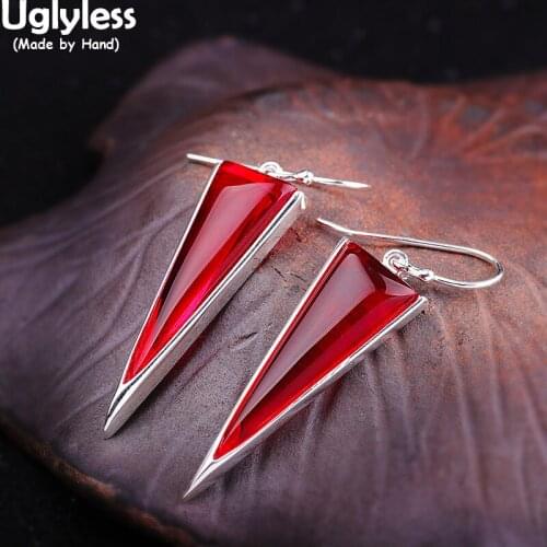 Uglyless Multi Colors Chalcedony Long Triangle Earrings for Women Summer Fashion Dress Jewelry Real 925 Silver Brincos Bijoux