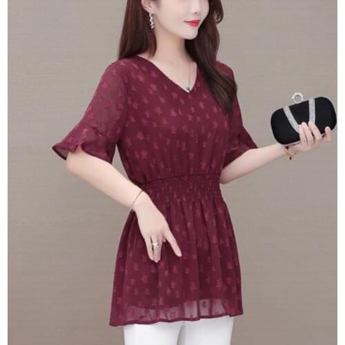 Women solid lace t Shirts Blouses Tops 2021 New Fashion short Sleeved Vintage Shirt loose plus size Shirts Female Blusa Feminina